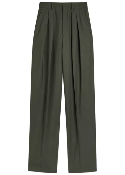 Saint Laurent Yves  Wide-leg Wool Trousers In Green