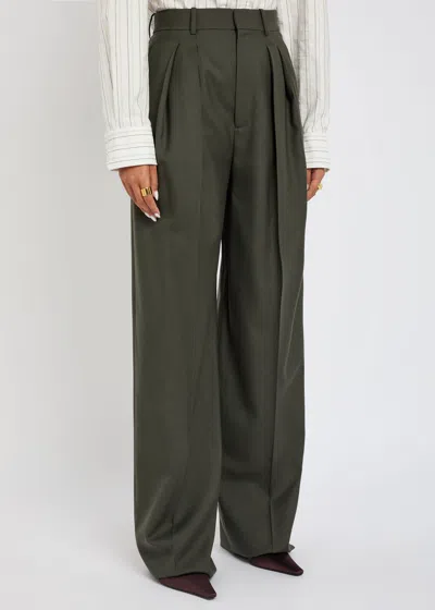 Saint Laurent Yves  Wide-leg Wool Trousers In Green