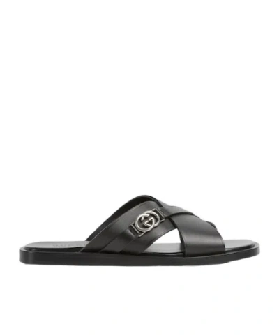 Gucci Black Leather Sandals In Black