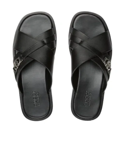 Gucci Black Leather Sandals In Black