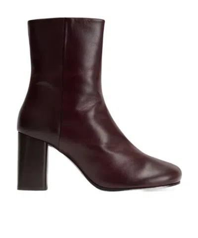 Lemaire Anatomic Block-heel Round-toe Boots In Burgundy