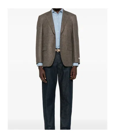 Canali Textured Two-button Jacket In Brown
