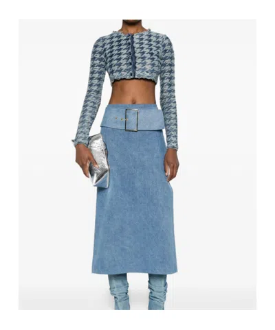 Diesel Long Sleeve Cropped Houndstooth Top In Blue
