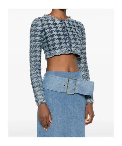Diesel Long Sleeve Cropped Houndstooth Top In Blue