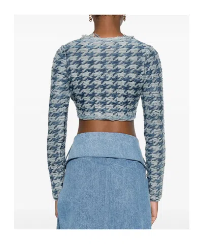 Diesel Long Sleeve Cropped Houndstooth Top In Blue