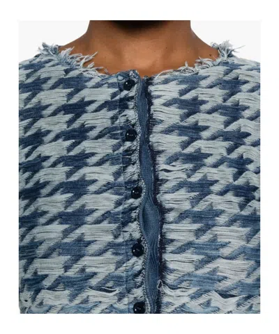 Diesel Long Sleeve Cropped Houndstooth Top In Blue