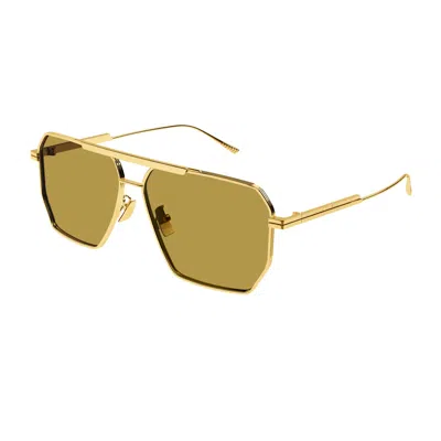 Bottega Veneta Bv1012s Linea Minimalist 008 Gold Brown Sunglasses In Gold