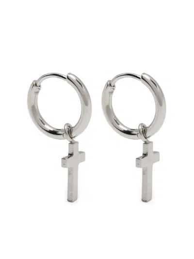 Blaklace Cross Hoop Earrings In Silver