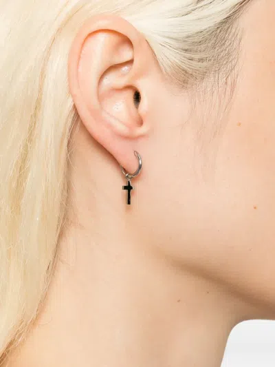 Blaklace Cross Hoop Earrings In Silver