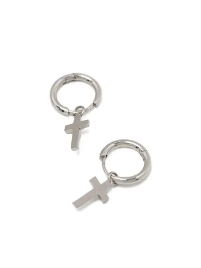 Blaklace Cross Hoop Earrings In Silver