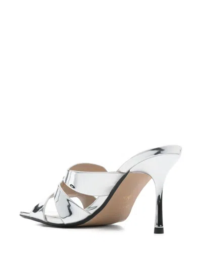 Pinko 85mm Metallic-leather Logo-plaque Sandals In Multi