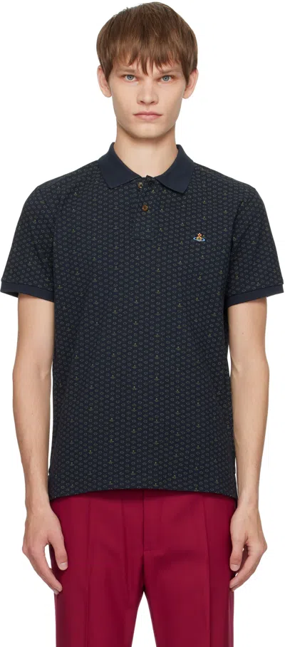 Vivienne Westwood Polo In Piquet Stampato   Uomo In Blue