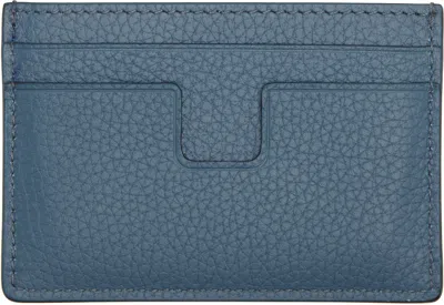 Tom Ford T-line Soft Grain Leather Card Holder With Money Clip In Blue