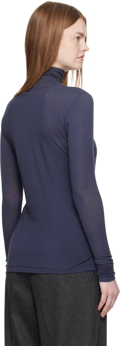 Auralee Navy Super High Gauge Sheer Rib Turtleneck In Blue