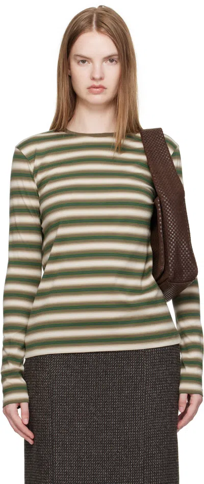 Auralee Gradient Stripe Cotton Long Sleeve Tee In Green