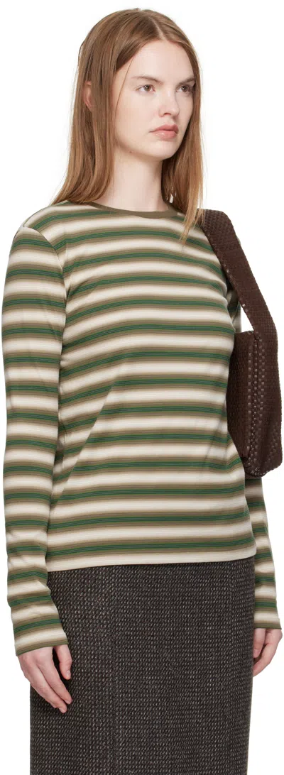 Auralee Gradient Stripe Cotton Long Sleeve Tee In Green