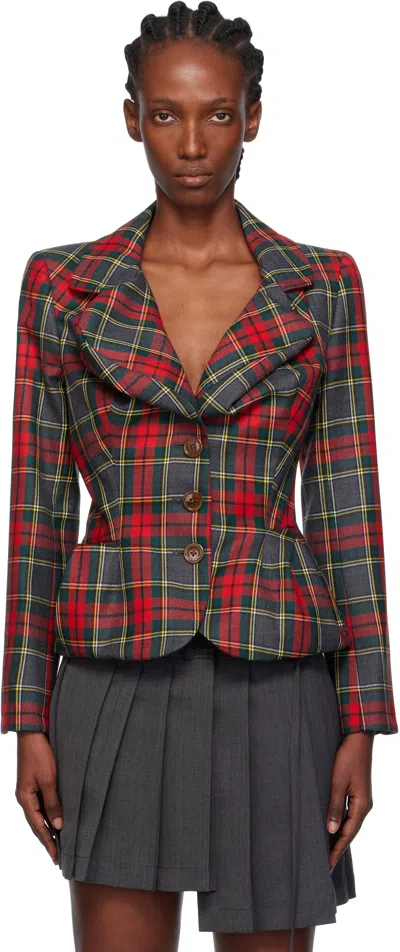 Vivienne Westwood Drunken Jacket With Tartan Wool Pattern In Red
