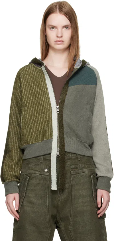 Andersson Bell Green Color Blocked Knit Zip Hoodie In Multi