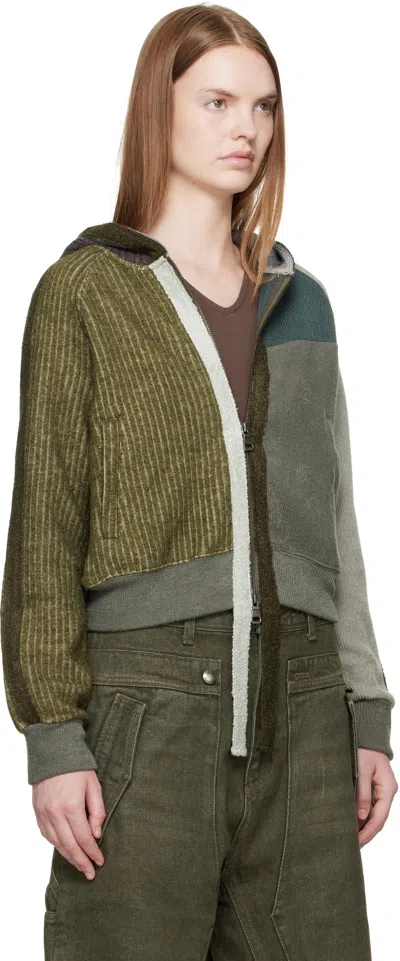 Andersson Bell Green Color Blocked Knit Zip Hoodie In Multi