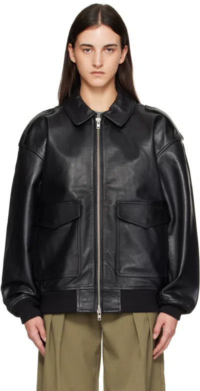 The Frankie Shop Viper Leather Jacket In Black