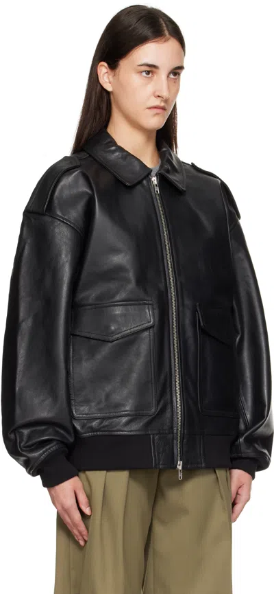 The Frankie Shop Viper Leather Jacket In Black