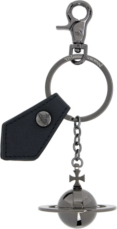 Vivienne Westwood 3d Orb Gunmetal Keyring In Black