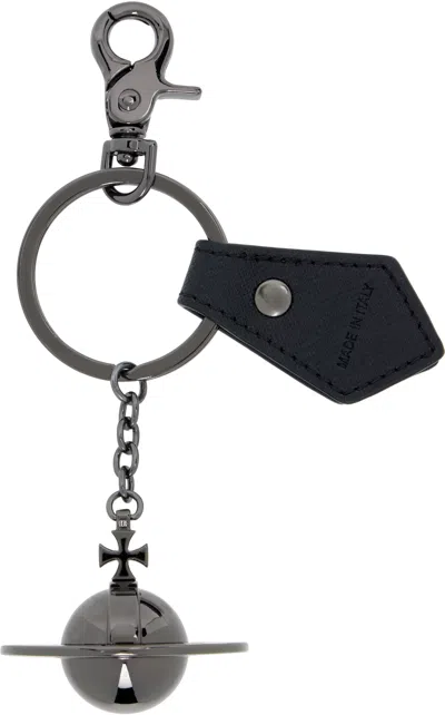 Vivienne Westwood 3d Orb Gunmetal Keyring In Black