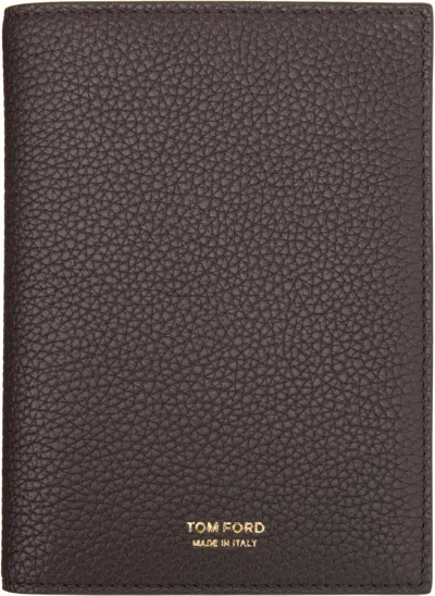 Tom Ford Burgundy Soft Grain Leather T Line Passport Holder In Brown