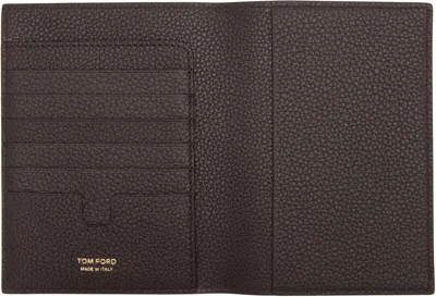 Tom Ford Burgundy Soft Grain Leather T Line Passport Holder In Brown