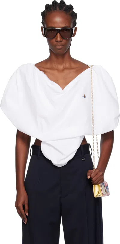 Vivienne Westwood Heart-shaped Crop Top With V-neckline And Embroidered Orb Logo In White