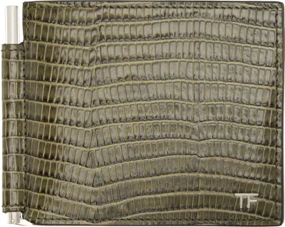 Tom Ford Khaki T Line Classic Bifold Wallet In Green