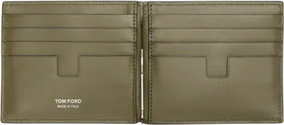 Tom Ford Khaki T Line Classic Bifold Wallet In Green