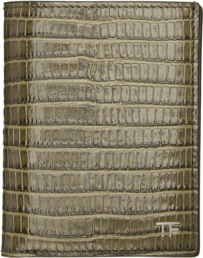 Tom Ford Khaki Small Grain T Line Bifold Card Holder In Green