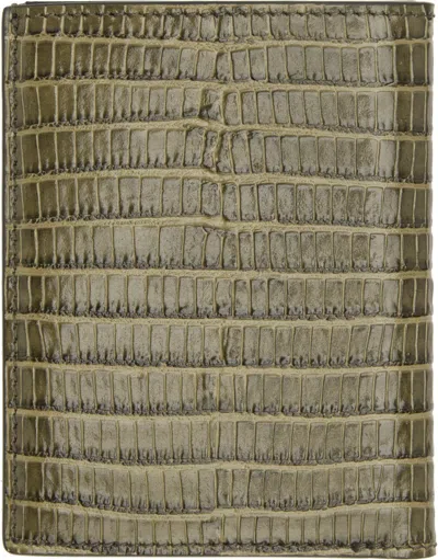 Tom Ford Khaki Small Grain T Line Bifold Card Holder In Green