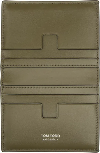 Tom Ford Khaki Small Grain T Line Bifold Card Holder In Green