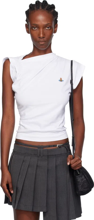 Vivienne Westwood Cotton Sleeveless Top With Draped Neckline In White