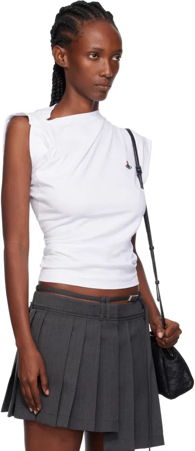Vivienne Westwood Cotton Sleeveless Top With Draped Neckline In White
