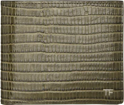 Tom Ford Khaki T Line Classic Bifold Wallet In Green