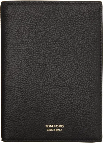Tom Ford Black Soft Grain Leather T Line Passport Holder In Brown
