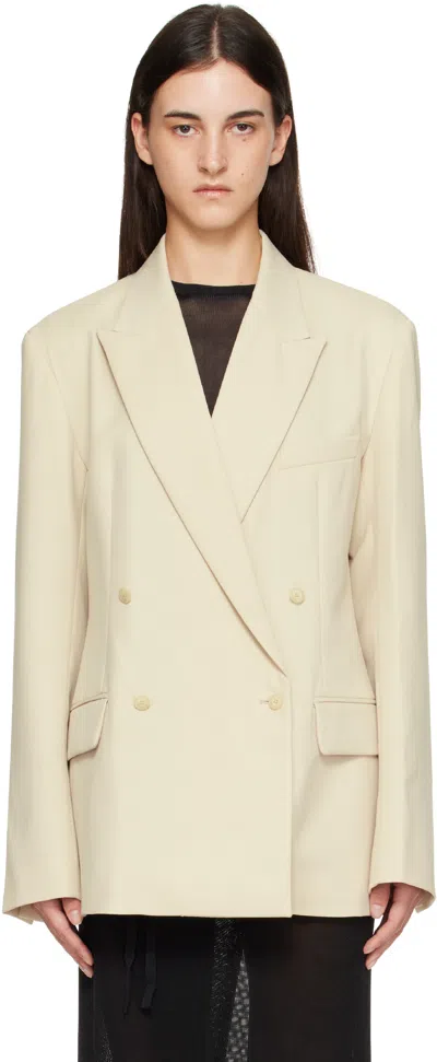 The Frankie Shop Womens Cement Newark Double-breasted Wool-blend Blazer In White