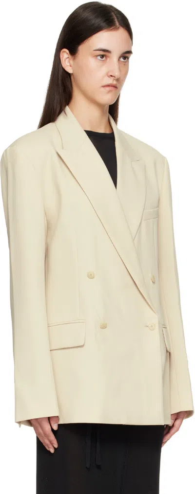 The Frankie Shop Womens Cement Newark Double-breasted Wool-blend Blazer In White