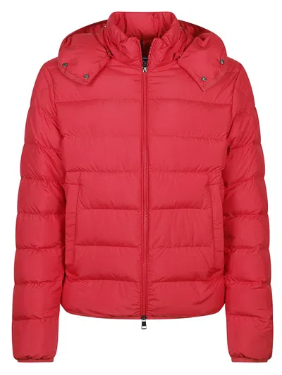 Moncler Hooded Padded Jacket Side Pockets In Red