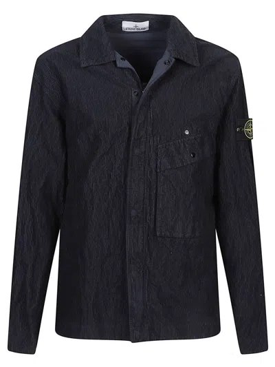 Stone Island Black 1200020 Wrinkled Corduroy 500-tc Jacket In Black
