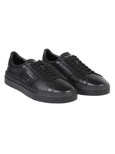 Santoni Men's Black Leather Dbs Oly Sneaker In Multi