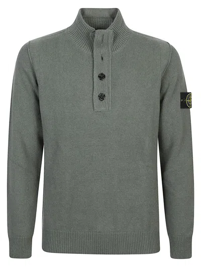 Stone Island Knitted Turtleneck Sweater With Ribbed Collar In Green