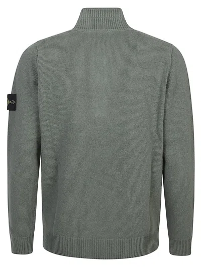 Stone Island Knitted Turtleneck Sweater With Ribbed Collar In Green