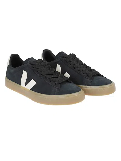 Veja Campo' Black And White Low Top Sneakers In Vegan Leather In Multi
