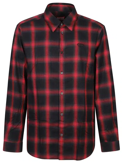Diesel Button-up Shirt With Bold Checkered Pattern In Red