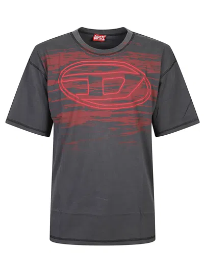 Diesel Cotton T-shirt With Oval D Print In Gray