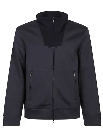 Emporio Armani High Neck Zippered Sweatshirt And Pockets In Black